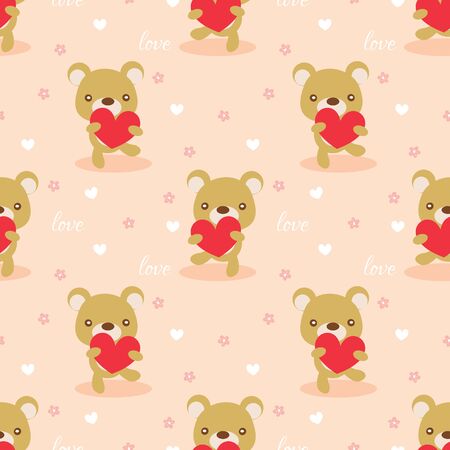 Cute bear hold a heart seamless pattern. Cute Valentine concept.のイラスト素材