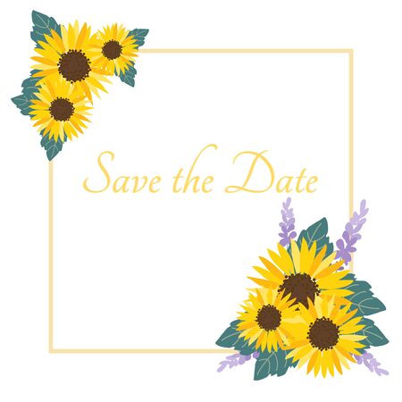 Sunflowers illustration for invitation card. Save the date, invitation.のイラスト素材