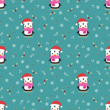 Cute penguin in Christmas theme seamless patternのイラスト素材