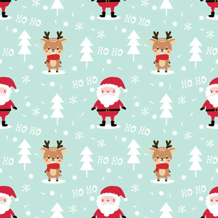 Cute Santa Claus and reindeer seamless patternのイラスト素材