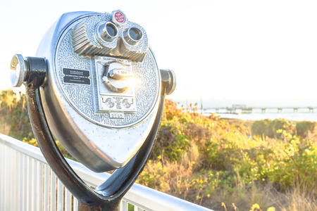 Coin Binoculars on the top over the beach viewのeditorial素材