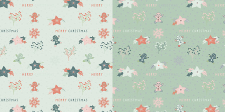 Hand drawn of merry christmas motifs,pines,berries,snow and Fa La La seamless pattern.のイラスト素材
