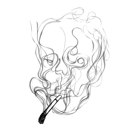 Skull of cigarette smoke wisps vector illustration on white background. Stop smoking it may harm your health.のイラスト素材