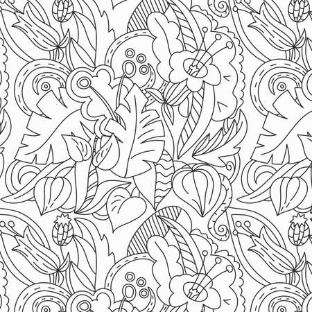 Monochrome image. Template for greeting card, invitation, diploma, textile. Vector illustration in retro styleの写真素材