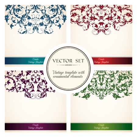 Vector set of vintage templates with ornamental color border patternのイラスト素材