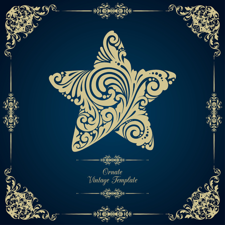 Vintage template with ornamental decorative frame and starのイラスト素材