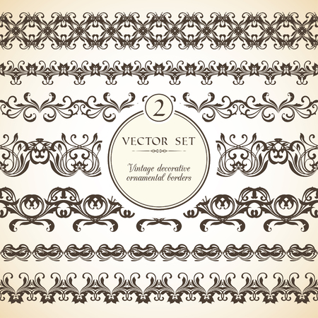 Vector set of vintage seamless ornamental decorative borders for greeting card, congratulation and invitationのイラスト素材