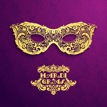 Pattern background with ornate golden mask Mardi Gras Vector illustrationのイラスト素材