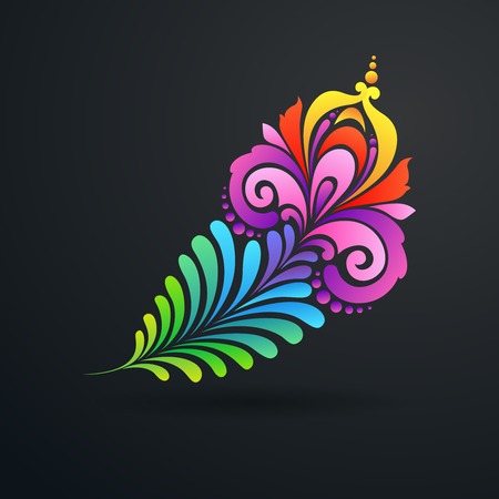 Decorative ornate color exotic feather symbol. Vector illustrationのイラスト素材