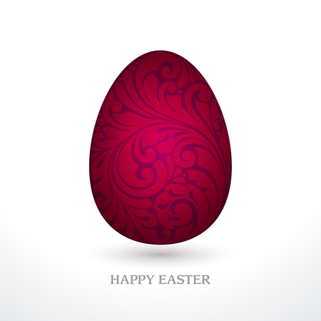 Decorative ornate red Easter egg isolated on white background. Happy Easter. Vector illustration. Design invitation, banner, greeting cardのイラスト素材