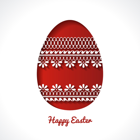 Easter background with ornate icon egg 3D white and red paper cut pattern Happy Easter, Easter Template Design, Greeting Cardのイラスト素材