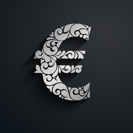 Decorative ornamental silver euro sign. Vector illustrationのイラスト素材