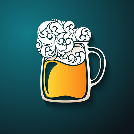 Vector illustration beer icon Decorative ornamental glass beer mugのイラスト素材
