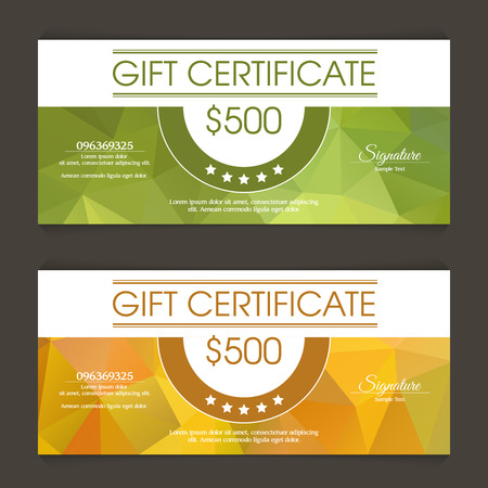 Style minimal abstract gift certificate banners set VIP Gift voucher certificate coupon template with colorful geometric pattern backgroundのイラスト素材