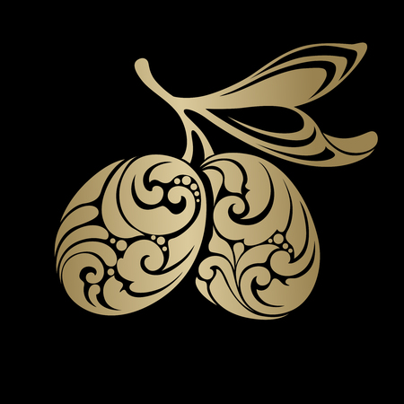 Decorative ornamental olives with a leaf on branch Logo icon label olivesのイラスト素材