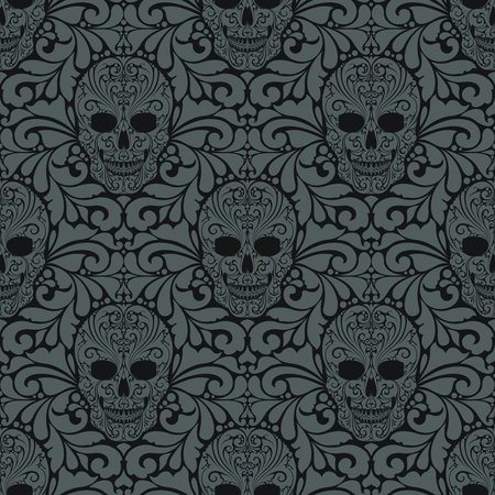 Decorative seamless pattern with ornate skulls and abstract ornamental elements Day of the Dead Wallpaper Pattern backgroundのイラスト素材