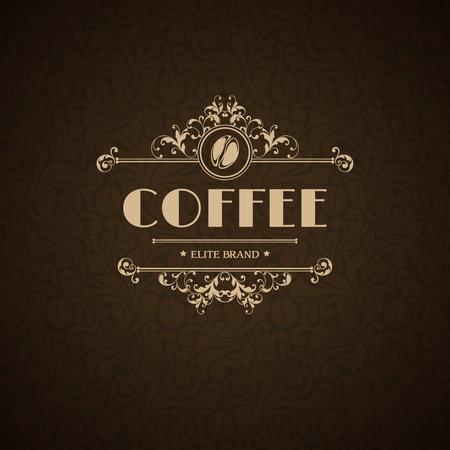 Vector illustration icon coffee house, coffee shop, cafe, menu, business sign, identity, branding design element in vintage elegant style Template flourishes calligraphic frame and coffee bean icon.のイラスト素材