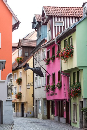 LINDAU, GERMANY - AUGUST 27, 2017: Old street of Lindau town, Germanyのeditorial素材