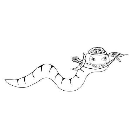 Cartoon clip-art ninja worm with dagger, isolated vector (Eps 10), hand drawn on a white backgroundのイラスト素材