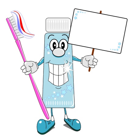 A cartoon illustration of toothpaste & toothbrush with billboardのイラスト素材