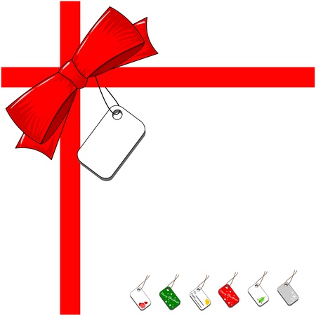 Red ribbon bow with a selection of blank gift labelsのイラスト素材