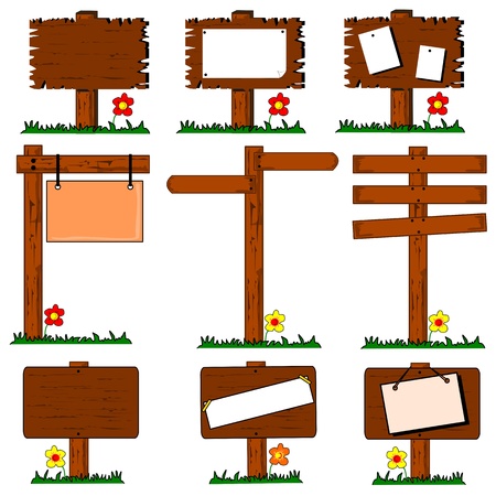 Collection of wooden signposts with copy space on a white backgroundのイラスト素材