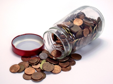 Coins in a glass jar