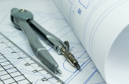 Architure engineering concept image with building plans blue prints 