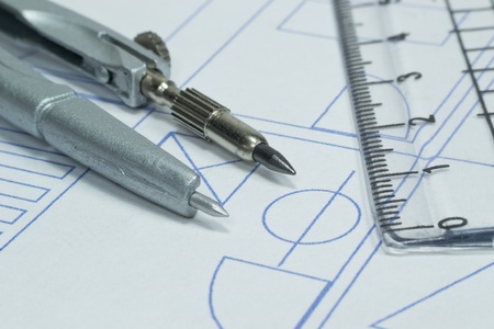 Architure engineering concept image with building plans blue prints 