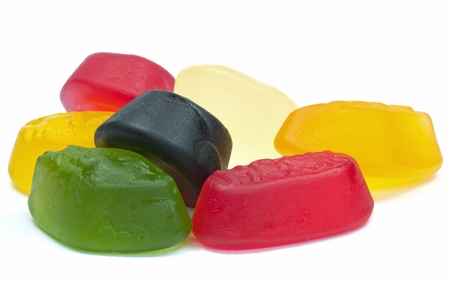 A pile of wine gums on a white backgroundの写真素材