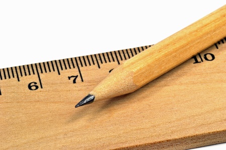 Macro image wooden pencil and ruler on white background の写真素材