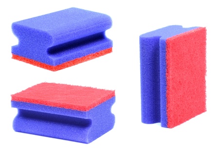 A selection of dish washing sponges on white backgroundの写真素材