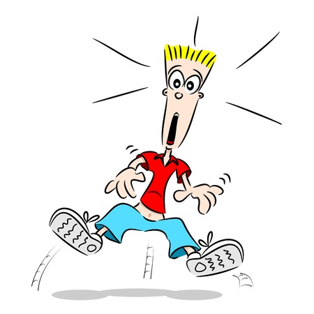A cartoon guy jumping with fright with shock look on faceのイラスト素材
