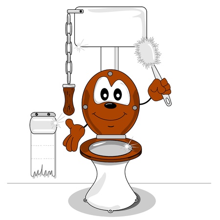 A cartoon toilet holding a toilet brush and smilingのイラスト素材