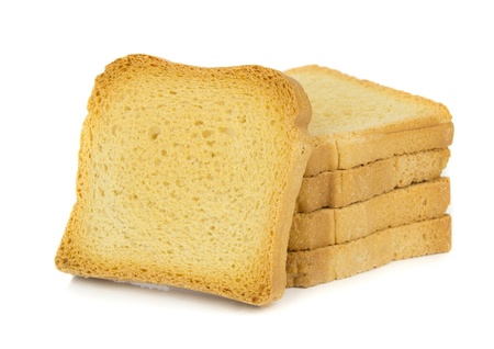 A stack of crispbread toast slices on a white background