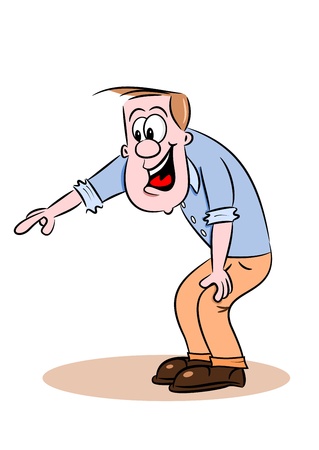 A happy cartoon guy smiling and pointing at somethingのイラスト素材