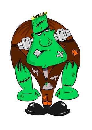 A cartoon Frankenstein monster with nuts and bolts through the neckのイラスト素材