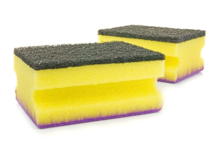 Dish washing sponges on a white backgroundの写真素材