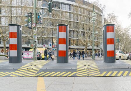 BERLIN, GERMANY APRIL 13, 2019: Portable temporary road block system to prevent against terrorist...