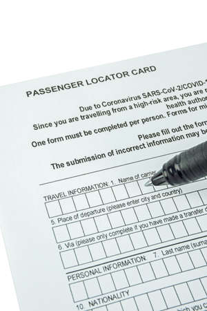 A blank covid 19 coronavirus passenger track and trace locator cardの写真素材