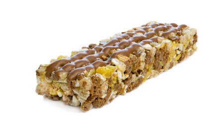 A Chocolate Muesli Granola Bar on a white isolated on a backgroundの写真素材