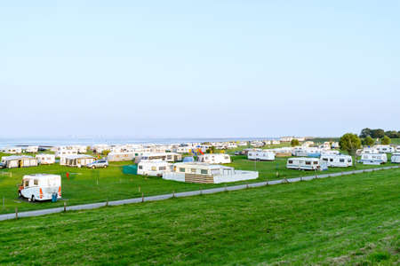 BUTJADINGEN, GERMANY OCTOBER 06, 2021: A caravan camping site at the north sea resort of Butjadingen in Germany.のeditorial素材