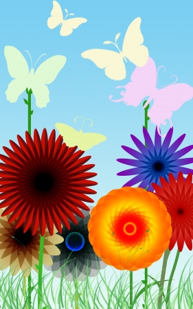 flowers with butterfliesの写真素材