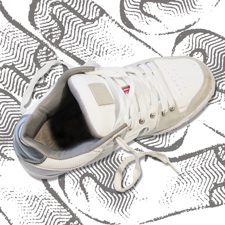 footprints in the left shoeの写真素材
