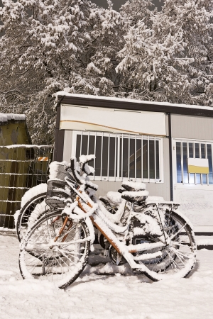 bike in the snowの写真素材