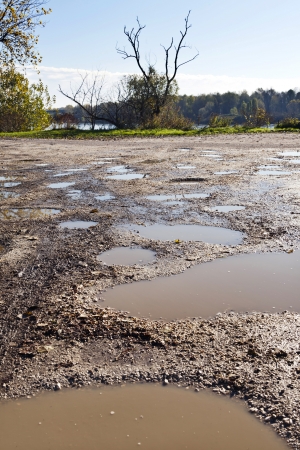 puddles in the countrysideの写真素材