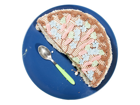 half cake on white backgroundの写真素材