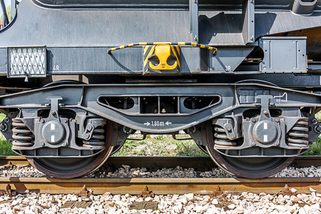 wheels of a train on railsの写真素材