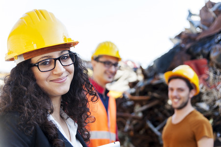 portrait of young famale architect at work on siteの写真素材