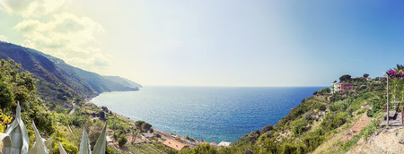 panoramic aerial view of the Ligurian coast in the summer in the area of the 5 terreの写真素材